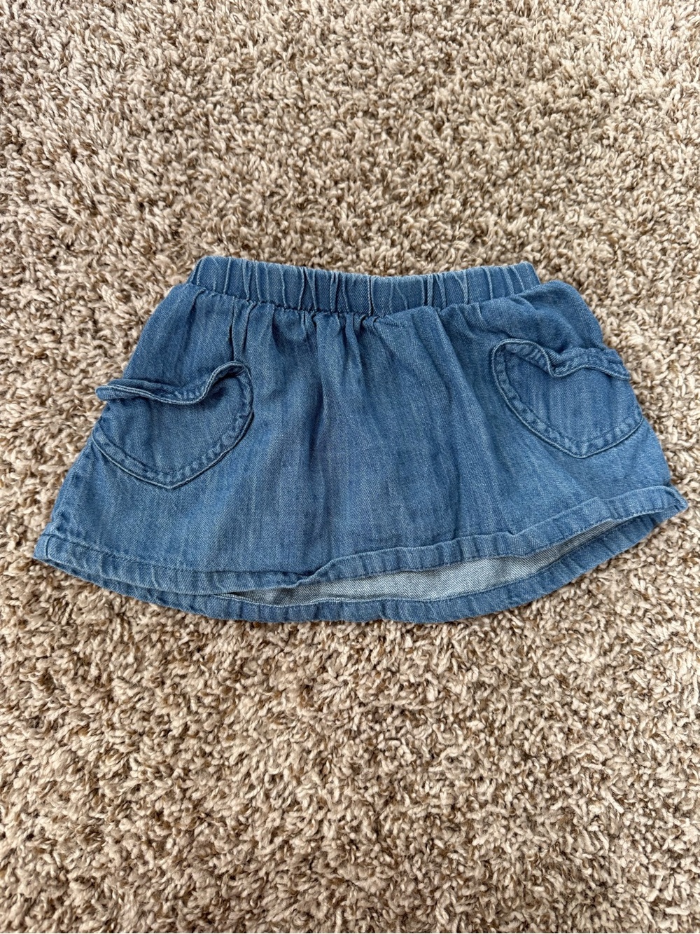 Denim Blue Girls' Skirt with Heart Pockets